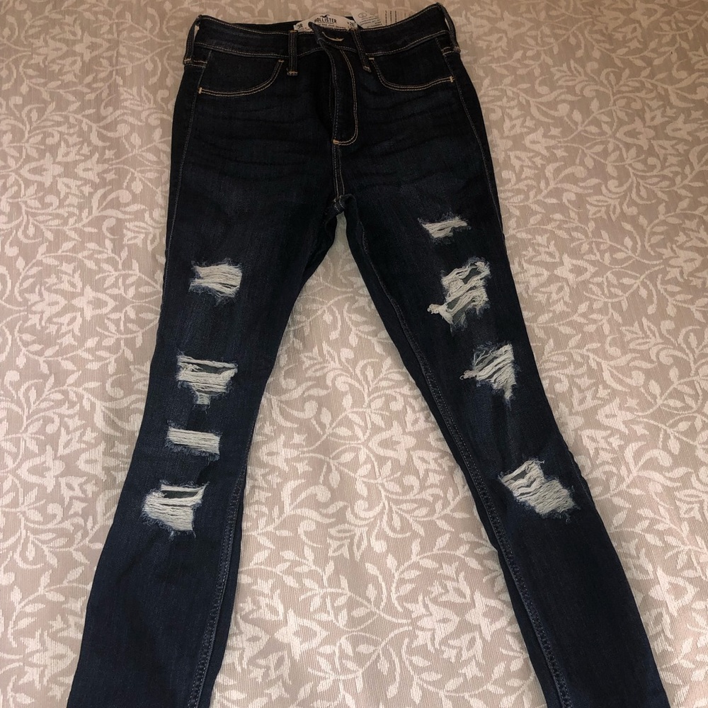 Hollister , dark blue, ripped jeans,